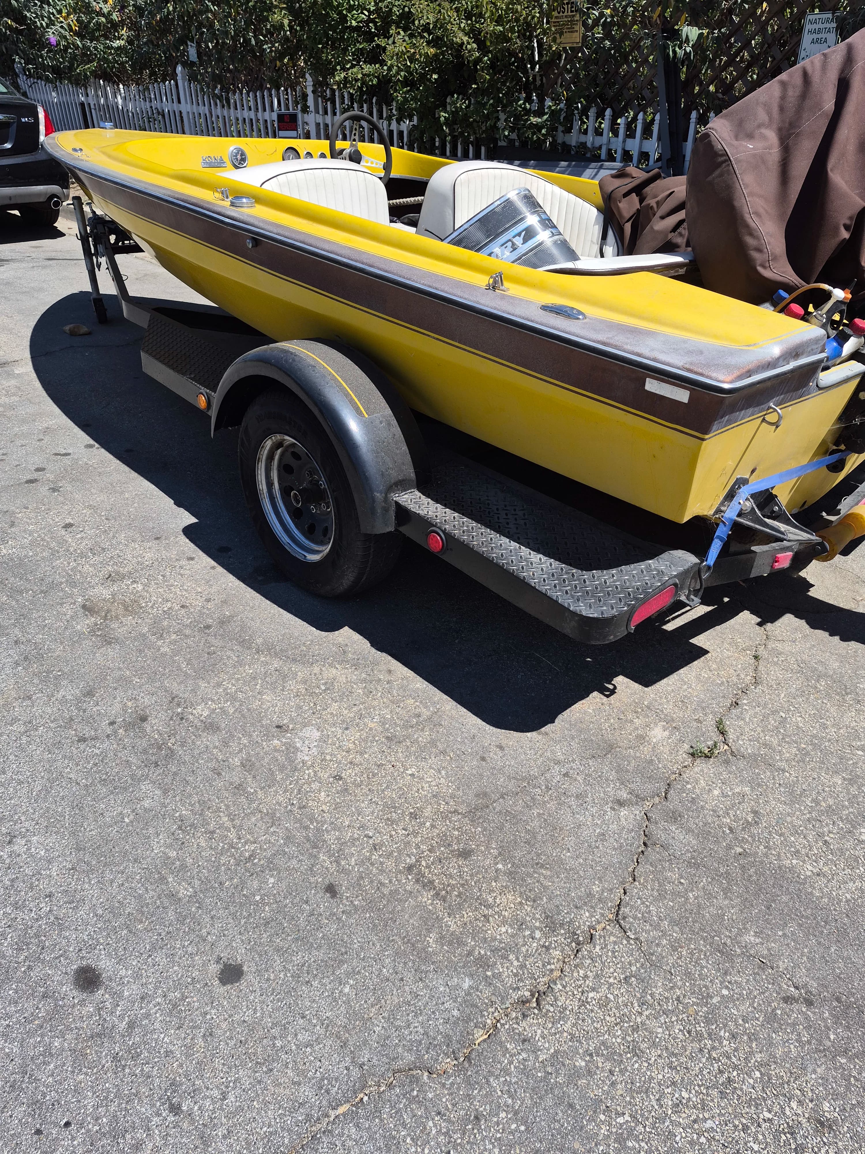1971 Yellow Kona lake boat 1400 mercury engine 18ft 140 hp. thumbnail 1